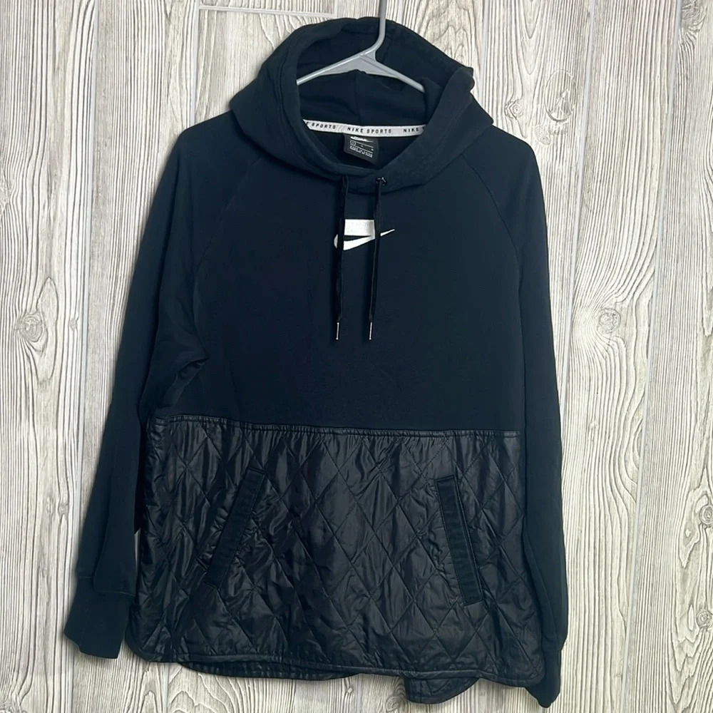 Nike Sweater Womens Medium Black Sportswear Hoodie Quilted Fleece Ladies